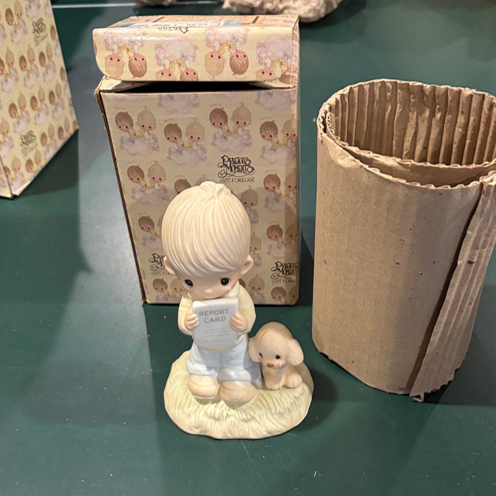 Precious Moments Child with Report Card and Puppy Figurine